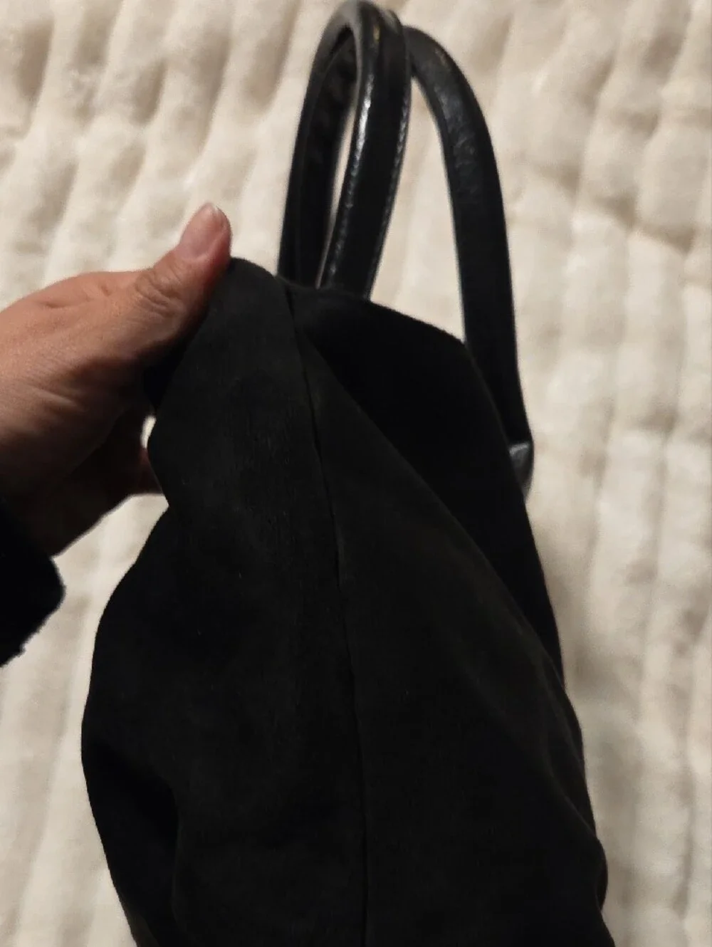Black Suede Shoulder Bag with Leather Trim
